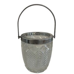 Vintage FB Rogers Mini‎ Ice Bucket Diamond Point Lead Crystal Silver Trim 4"